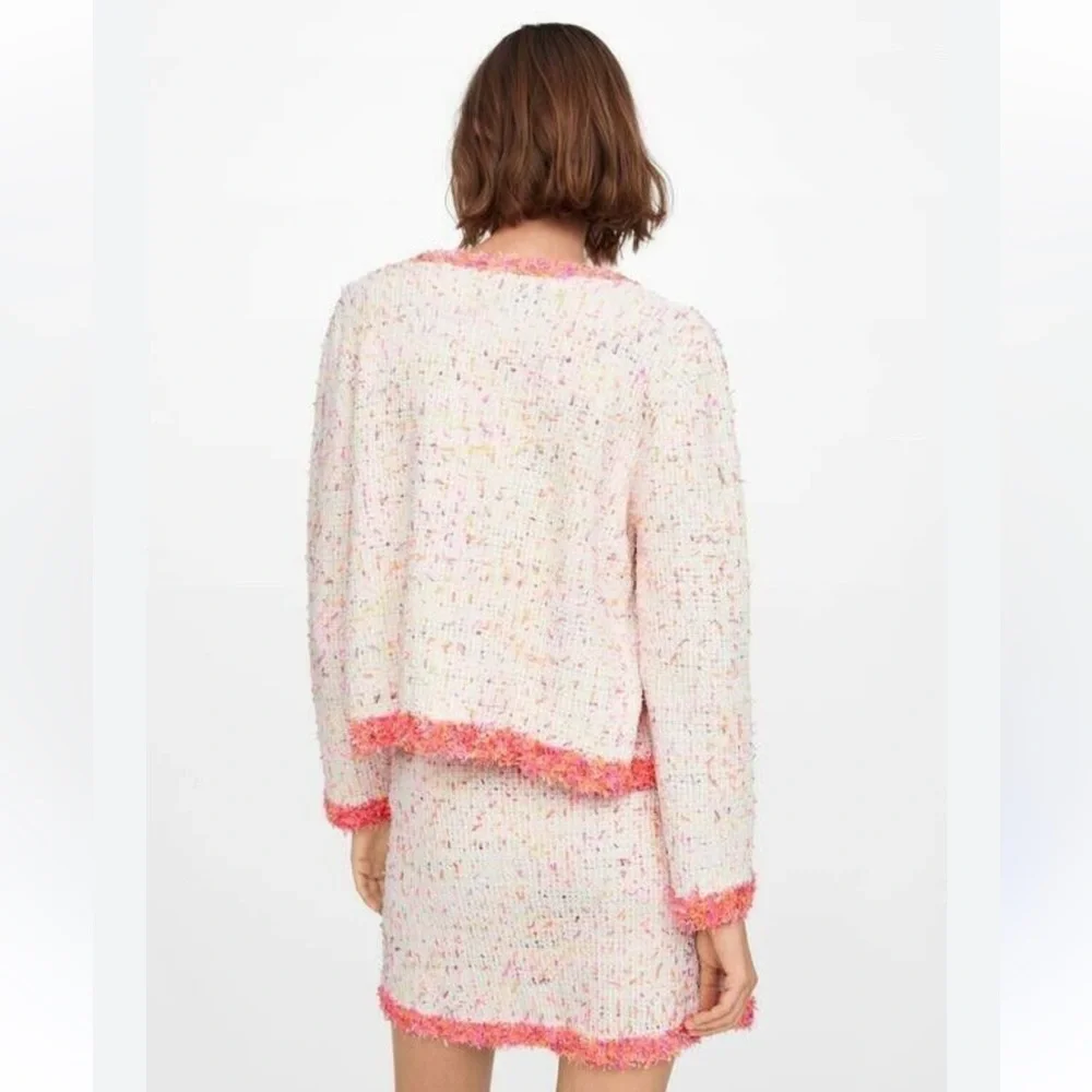 NWT Zara Tweed Confetti Colourful Open Blazer Mock Pockets Size Small - Picture 12 of 12
